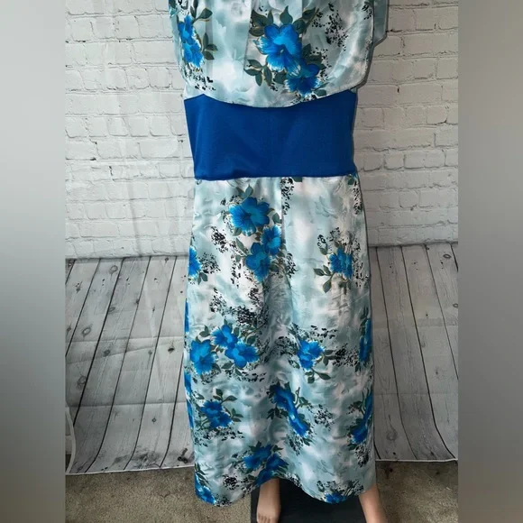 Floral Blue & Green Long Sleeveless Flower Dress size XL - Picture 3 of 15
